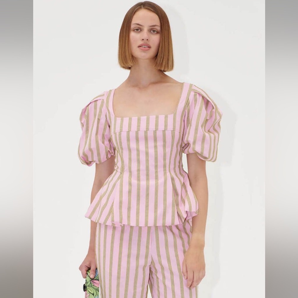 STINE GOYA Blouson Sleeve top - WALLPAPER STRIPES medium puff‎